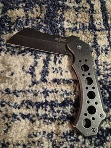STEC Large Folding Knife Black Handle Perforated Design