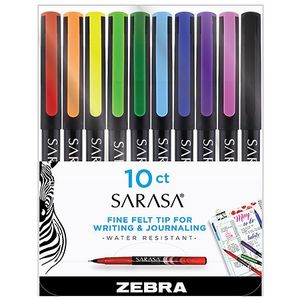 lot 199 image: Zebra Sarasa Fineliner Pens  Needle Point  0.8mm  Assorted Colors  10-Pack