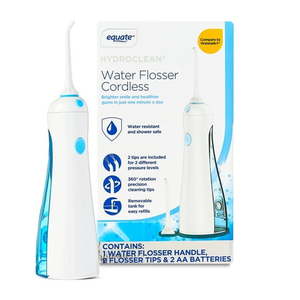 lot 213 image: Equate HydroClean Cordless Water Flosser with Removable Tank and 2 Pressure Cleaning Tips  White