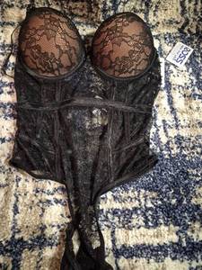 lot 261 image: Fredericks of Hollywood Open Back Teddy FM9205 Size L Black Lace
