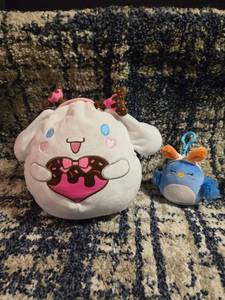 lot 402 image: Cinnamoroll by Sanrio Plush Toy with Chocolate Donut Design and BlueBird Bunny Bebe Easter Squishmallow RARE