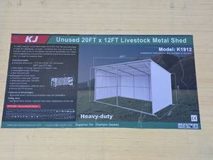 lot 6584 image: KJ Heavy-Duty 20x12ft Livestock Metal Shed - Model K1912