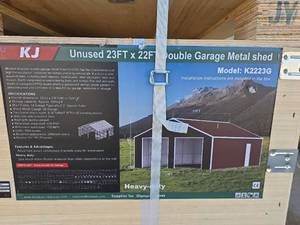 lot 6588 image: New KJ 23x22ft Double Garage Metal Shed Kit - Model K2223G