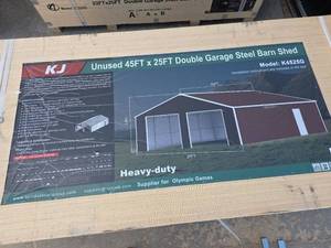lot 6590 image: 45x25ft Heavy-Duty Double Garage Steel Barn Shed - Model K4525G