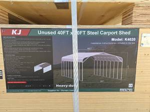 lot 6592 image: New 40x20ft Heavy-Duty Steel Carport Shed - Model K4020