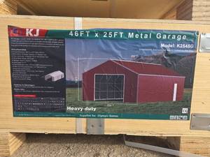 lot 6593 image: KJ 46x25ft Metal Garage Kit - Model K2545G