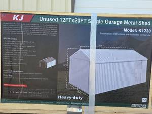 lot 6594 image: KJ Heavy-Duty 12x20ft Metal Garage Shed - Model K1220