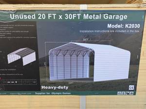 lot 6597 image: New 20x30 Heavy-Duty Metal Garage Kit - Model K2030
