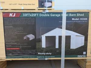 lot 6598 image: KJ Heavy-Duty Double Garage Steel Barn Shed Model K3325