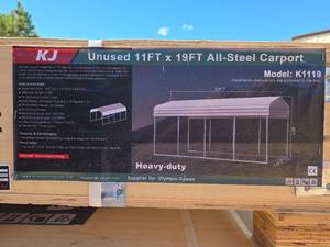 lot 6611 image: New KJ Heavy-Duty All-Steel Carport K1119 - 20x11x9ft