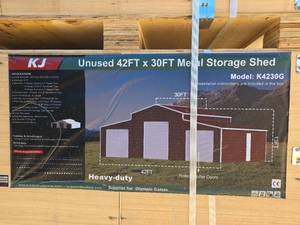 lot 6805 image: New 42x30ft Heavy-Duty Metal Storage Shed - Model K4230G