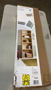 lot 2009 image: 5-Shelf Bookcase Natural Wood Finish Three Adjustable Shelves