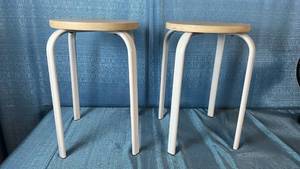 2 18" Tall Round Wood Top Stools with White Curved Legs Style 7006801