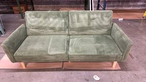 lot 2056 image: Green Corduroy Futon Sofa Bed with Retractable Legs