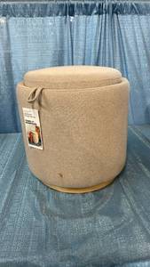 lot 3002 image: Round Upholstered Storage Ottoman Beige - Room Essentials