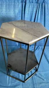 lot 3007 image: Geometric Luxe Hex Side Table White Stone Top, No Assembly - Threshold