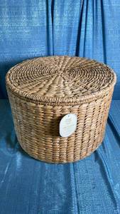 lot 3011 image: Wicker Storage Ottoman Natural - Threshold designed with Studio McGee Round Metal Frame, No Assembly, Lacquered Finish