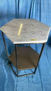 lot 3013 image: Geometric Luxe Hex Side Table White Stone Top, No Assembly - Threshold
