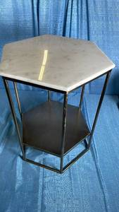 lot 3014 image: Geometric Luxe Hex Side Table White Stone Top, No Assembly - Threshold