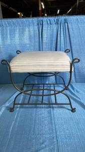 lot 3018 image: Metal Frame Bench with Upholstered Seat and Curved Handles