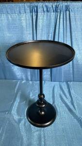 lot 3019 image: Londonberry Large Round Turned Metal Side Table Black - Threshold Fully Assembled