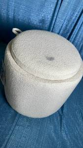 lot 3024 image: Round Upholstered Storage Ottoman Cream Boucle - Room Essentials