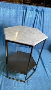 lot 3026 image: Geometric Luxe Hex Side Table White Stone Top, No Assembly - Threshold