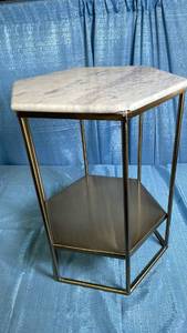 lot 3027 image: Geometric Luxe Hex Side Table White Stone Top, No Assembly - Threshold