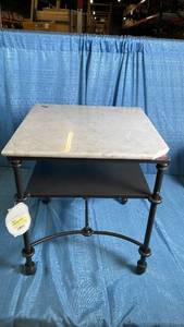 lot 3034 image: Metal and Marble Accent Table with Shelf White Carrara MarbleDark Bronze - Threshold designed with Studio McGee Fully Assembled