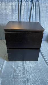 lot 3042 image: Black 2-Drawer Nightstand Cabinet with Metal Hardware