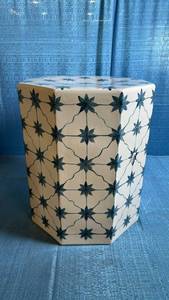 lot 8007 image: Threshold Studio McGee Ceramic Side Table Blue Floral Pattern 17 2332 in H