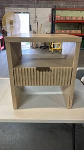 lot 8009 image: Wood Nightstand with Drawer and Open Shelf Storage