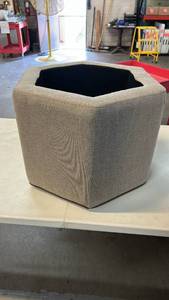 lot 8011 image: Hexagonal Fabric-Upholstered Open Storage Ottoman Bin