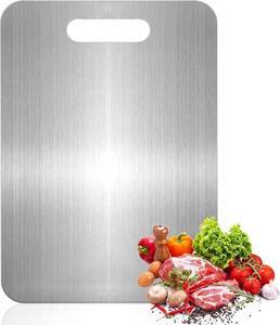 lot 142281 image: Titanium Cutting Boards for Kitchen, Food Grade 304 Stainless Steel Cutting Board Set for Meat Fruit and Vegetable (13.4  9 Inch)