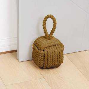 lot 142298 image: Optish Decorative Door Stoppers - Cute Rope Knot Design, Heavy Duty Weighted Doorstop with Inside Mount for Home & School, Khaki