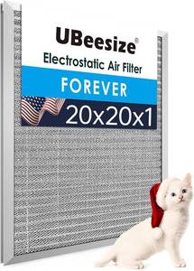lot 142308 image: UBeesize 20x20x1 Reusable Air Filter - Washable, MERV 8,Permanent, Electrostatic - Lasts a Lifetime - Enjoy Fresher Air in Home and Office HVAC AC Furnace Systems (Actual Size 19.75x19.75x0.8 Inch)