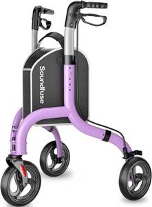 lot 142317 image: Retails for $140 soundfuse Lightweight 3 Wheel Walkers for Seniors, Foldable Aluminum Frame  Weighs only 10.2lbs, Height Adjustable, Removable Storage Bag, Three Wheel Rollator Walker for Indoor and Outdoor Use