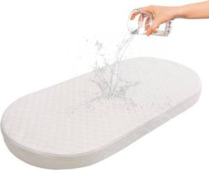 lot 142323 image: Baby Bassinet Mattress, Breathable, Hypoallergenic, Premium Foam, Non-Toxic, Oval Shaped with Removal Waterproof Cover, 18 x 29 x 2