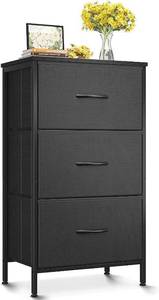 lot 242181 image: AODK Small Dresser for Bedroom Nightstand with 3 Storage Drawers, Black