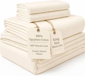 lot 242182 image: Retails for $120 Egyptian Cotton King Size Sheets Set, Sateen Weave King Sheets Set - Ivory