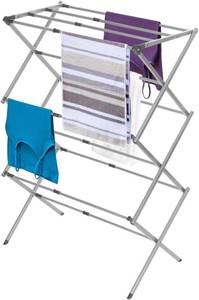 lot 242193 image: BLACKDECKER 3 Tier Expandable Collapsing Foldable Laundry Rack for Air Drying Clothing, Space Saving Heavy Duty Lightweight Metal Drying Rack, Grey