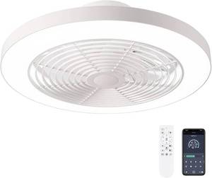 lot 342216 image: Orison Ceiling Fans with Lights, Low Profile Ceiling Fan with Lights and Remote, 6 Wind Speeds Smart Flush Mount Ceiling Fan for Bedroom, Kids Room and Living Room 19.7 (White)