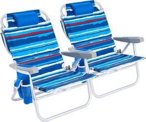 lot 342223 image: Retails for $130 SUNNYFEEL Low Beach Chair 2 Pack, 5-Position Lay Flat Reclining, Backpack Portable Folding Chairs with Cooler Bag & Cup Holder, Heavy Duty 350 LBS, Compact for Beach, Camping, Travel