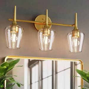 lot 342237 image: 22 Inches Gold Bathroom Light Fixtures 3-Light Wine Glass Vanity Light Wall Sconce for Hallway Bedroom