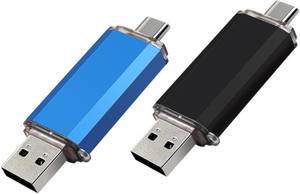 lot 342249 image: 2-Pack 128GB USB C Flash Drive Dual Type C  USB A Memory Stick Jump Drive 2-in-1 Thumb Drive for Storage and Backup (128GB2 Black&Blue)