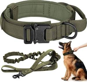 lot 342251 image: Tactical Dog Collar and Leash Set Heavy Duty Military Dog Collar with Handle and Metal Buckle for Medium and Large Dogs (Army Green, L)
