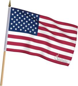 lot 342258 image: AGAS Small American Flags on Stick   USA Flags with 36-inch Wooden Pole & Gold Spear Top   Mini U.S. Flag for Yard, Parade, Memorial, Gravesite & Patriotic Outdoor Decor   16 x 24