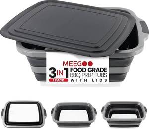 lot 442145 image: XXL BBQ Prep Tub,30L Collapsible Cutting Board with Lid for Grilling