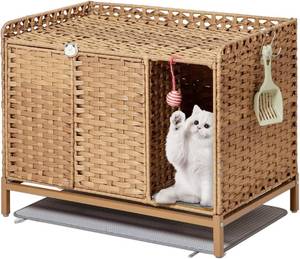 lot 442146 image: SETVSON Litter Box Enclosure Furniture with Divider, Cat Cabinet, Natural