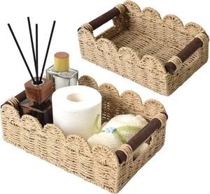 lot 442147 image: Cute Scalloped Storage Basket, Wicker Basket with Handles(Set of 2)